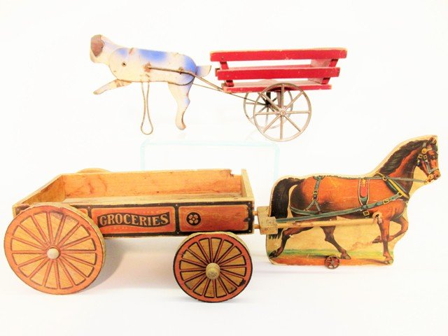 Pair Early Tin/Wood Wagons (1 of 4)