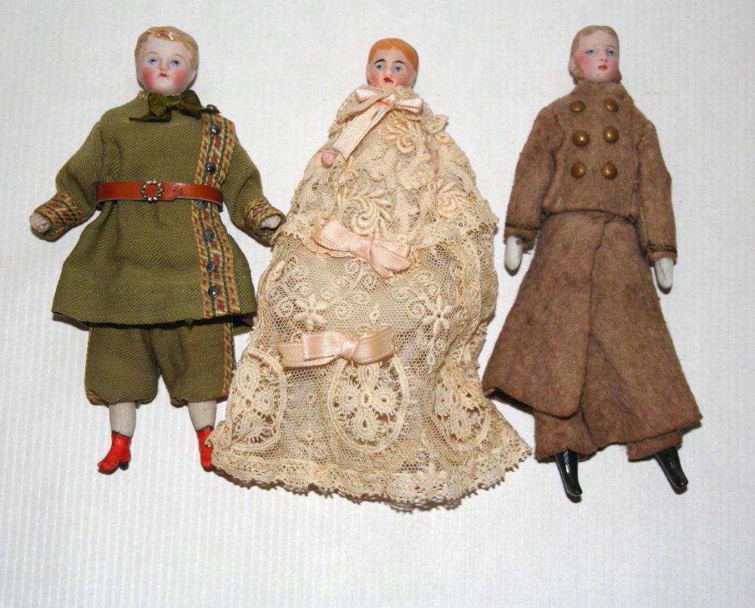 Three Small Bisque Dollhouse Dolls (1 of 2)