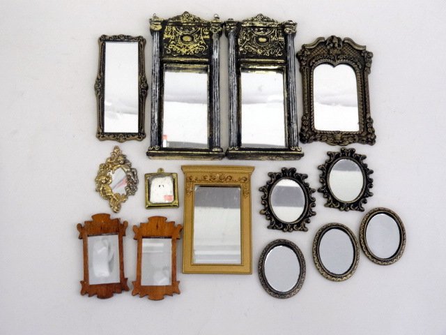 Ornate Mirrors: A selection of pier mirrors by Leeds and others, two are Tynietoy, tallest 5.75" H.