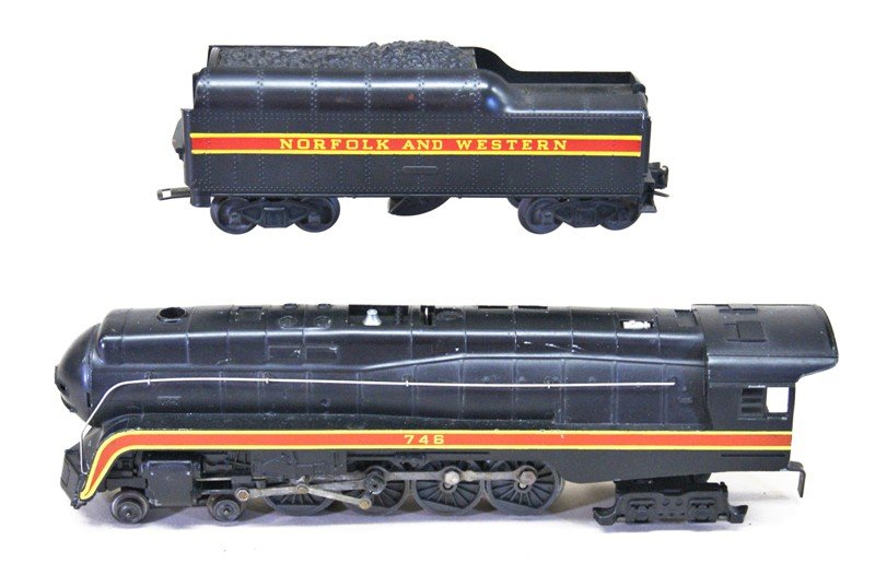 Lionel 748 Norfolk and Western: Lionel 748 4-8-4 Norfolk & Western locomotive & matching tender, small stain on the tender near bottom, may be able to be cleaned off (size of a pencil eraser head), otherwise, very good - excellent c