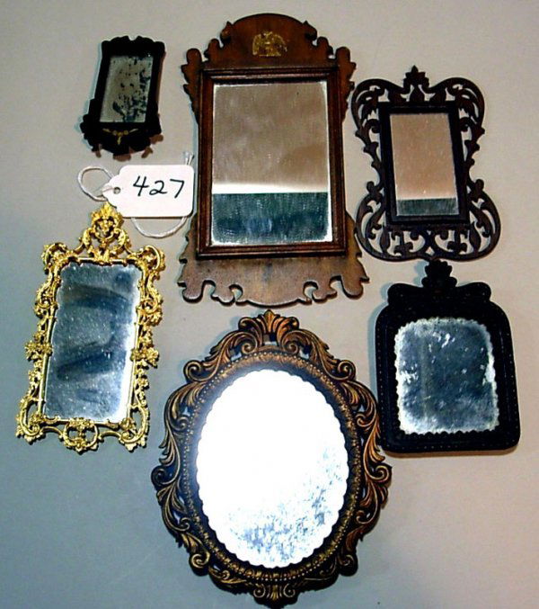 Six Antique Mirrors: 2 3/4" to 6 1/2": Six Antique Mirrors: 2 3/4" to 6 1/2"