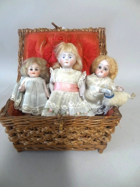 Basket of 3 All Bisque Dolls (1 of 4)