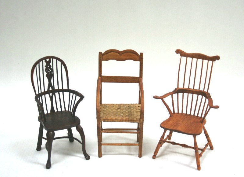 Dollhouse Miniature Three Country Chairs (1 of 1)