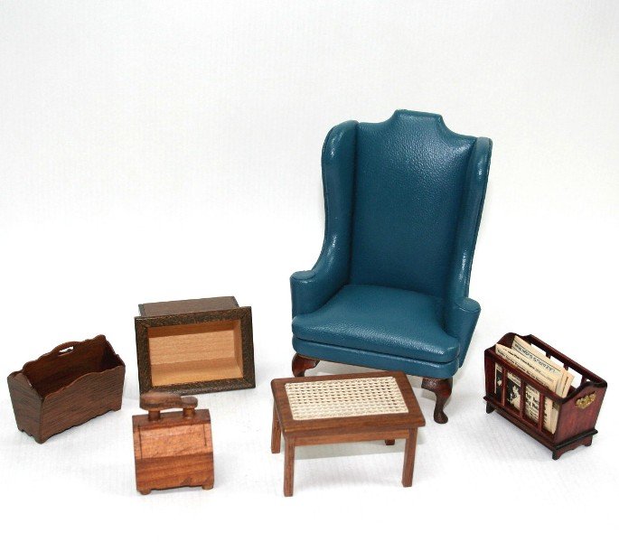 Dollhouse Miniature Artisan Leather Wing Chair (1 of 4)
