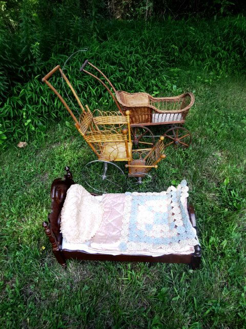 Wicker Doll Carriages & Doll Bed (1 of 1)