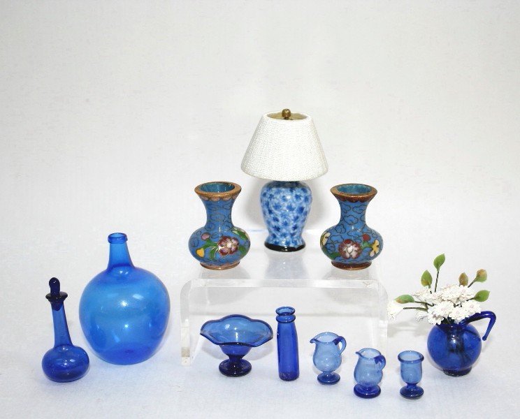 Dollhouse Miniature Blue Glass and Cloisonn' (1 of 1)