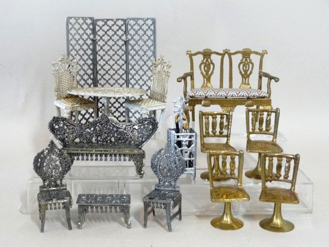 Dollhouse Miniature Brass and Pewter Furniture (1 of 1)