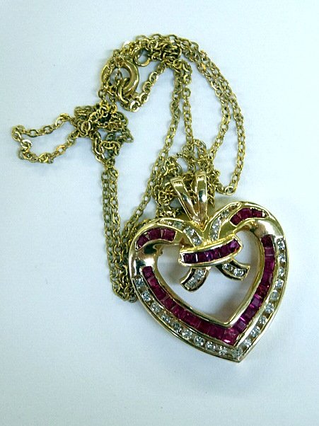 14Kt Diamond and Ruby Heart Necklace (1 of 1)