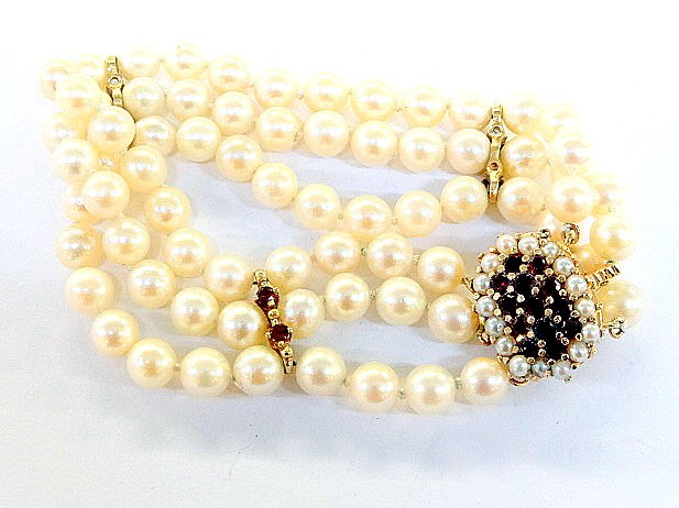 14Kt Pearl and Garnet Bracelet (1 of 2)