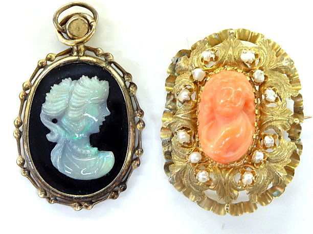 Antique Coral Pin and Onyx Pendant (1 of 2)
