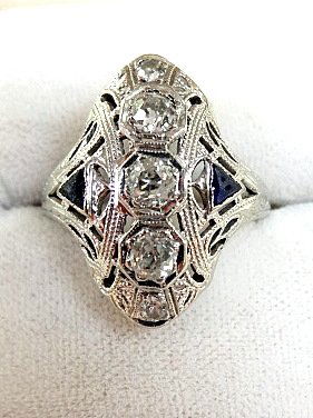 18Kt Filigree Diamond and Sapphire Ring (1 of 1)