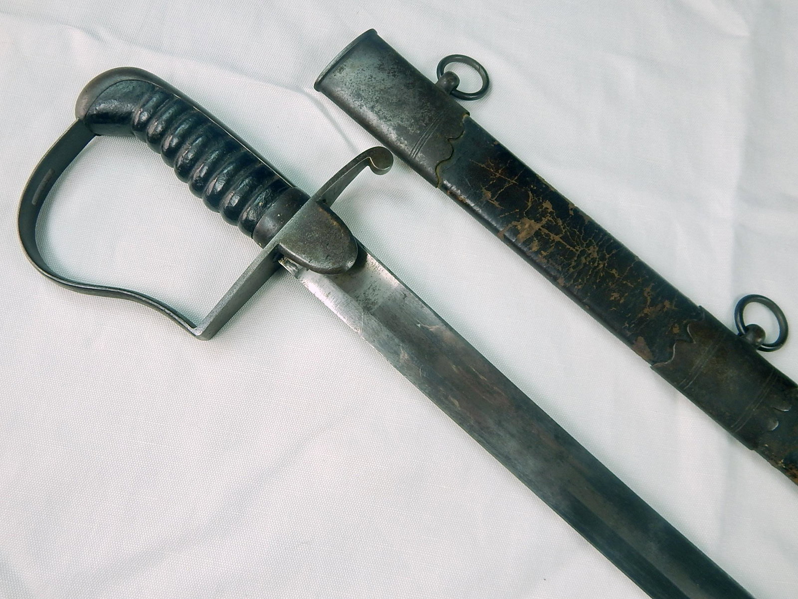 German Germany or Austrian Austria Antique 19 C Sword: Original German or Austrian 19 Century Sword with Scabbard. Scabbard is missing lower part (pictured). 32" total length. Blade is 27 5/8".