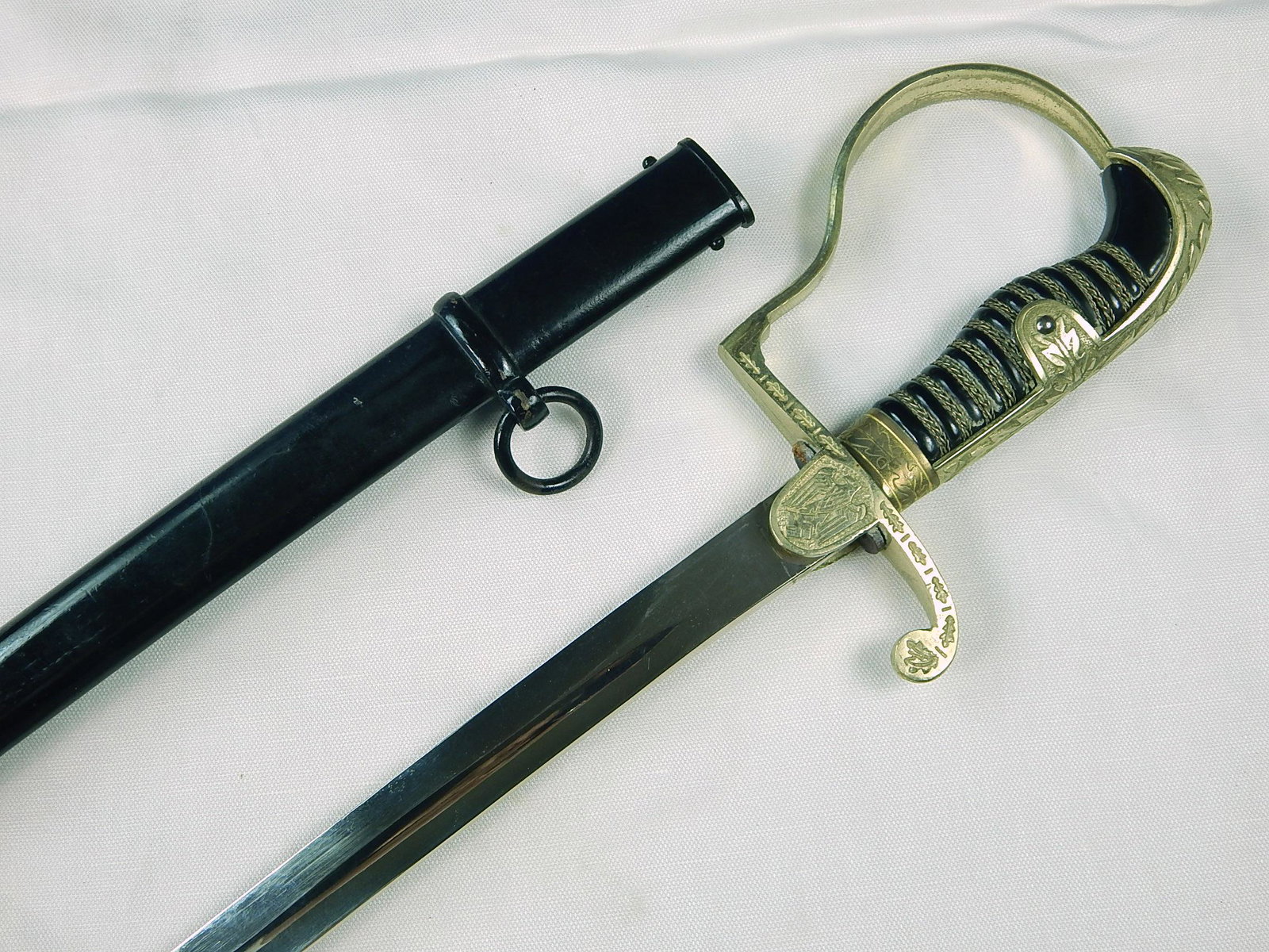 German Germany Nazi WW2 Alcoso Solingen Officer: Original German Nazi WW2 Officer's Sword with Scabbard. Solid, no loose parts. 39 7/8" long with 35 1/8" blade. This item has a reserve price.
