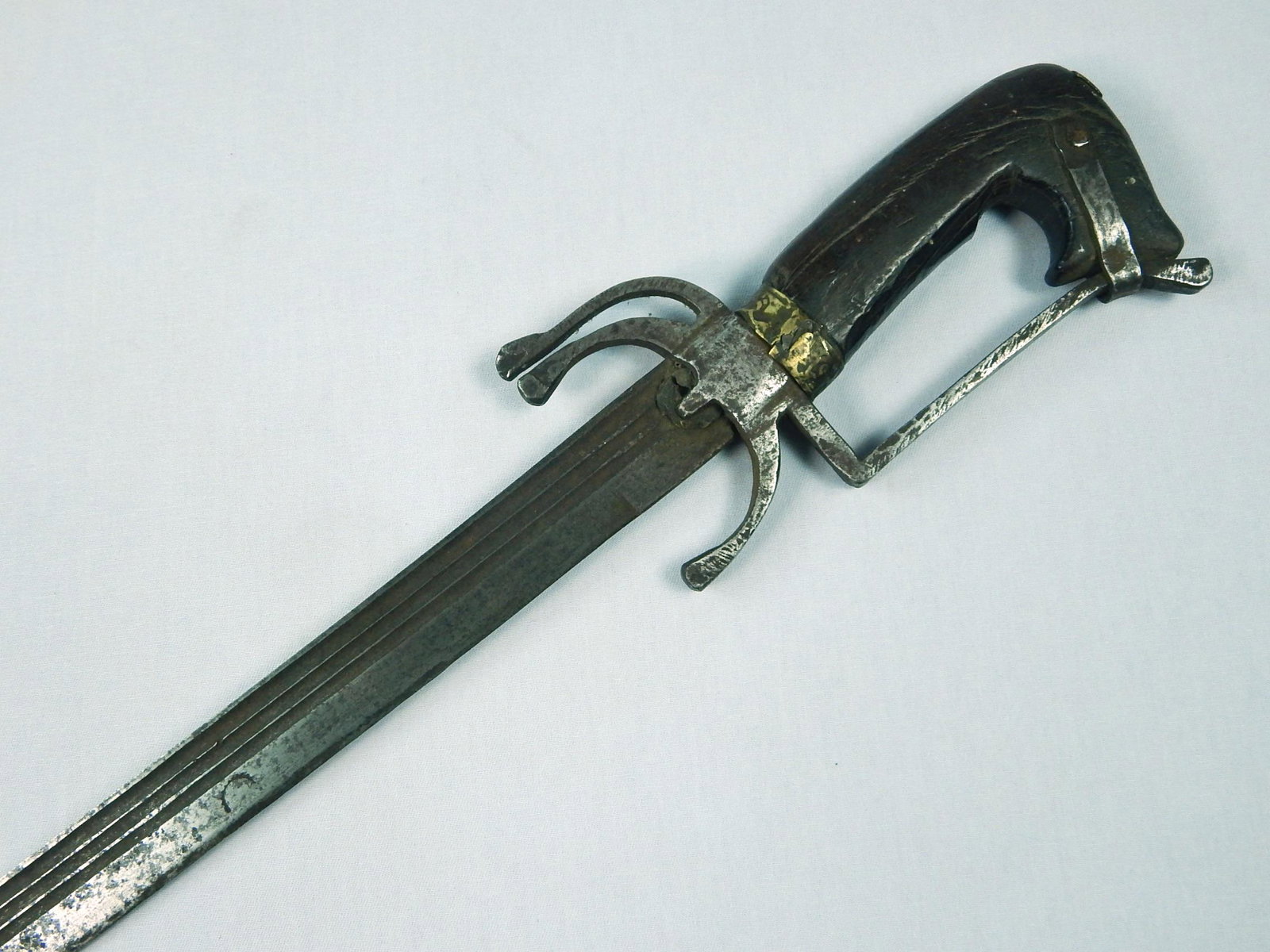 Antique Africa African Moroccan Morocco Nimcha Sword: Original Antique African Moroccan Nimcha Sword. No scabbard. Point of the blade is bent a little. The handle has some movement, everything else is solid. 34 1/2" total length. The blade is 28 1/2". So