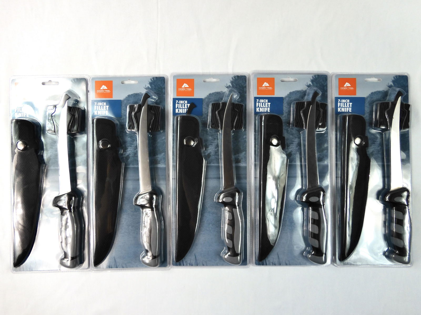 Lot of 5 Ozark Trail 7" Blade Fishing Fish Fillet Knife: Lot of 5 Ozark Trail 7" Blade Fishing Knives with Scabbards and Sharpeners. New old stock.