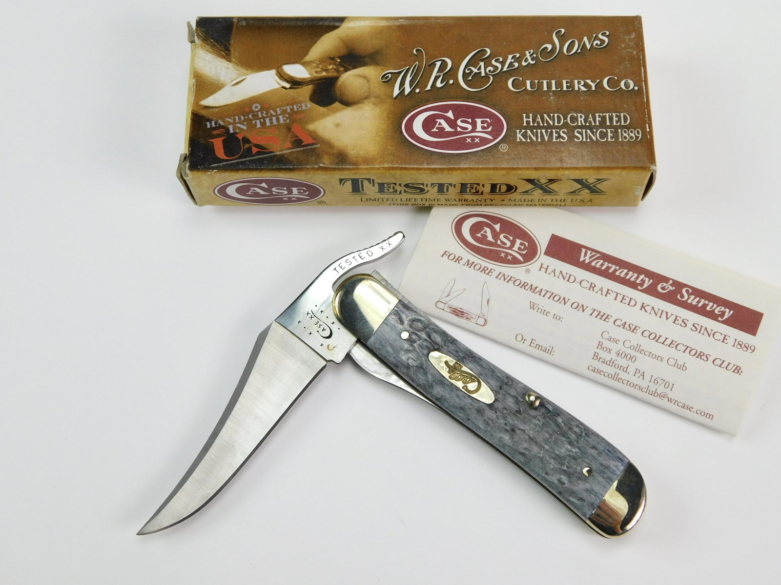 2011 Case XX Tested 61953L SS Russlock Gray Folding Knife: US 2011 Case XX Tested 61953L SS Russlock Gray Folding Pocket Knife with Box. New old stock. Measurements are pictured.