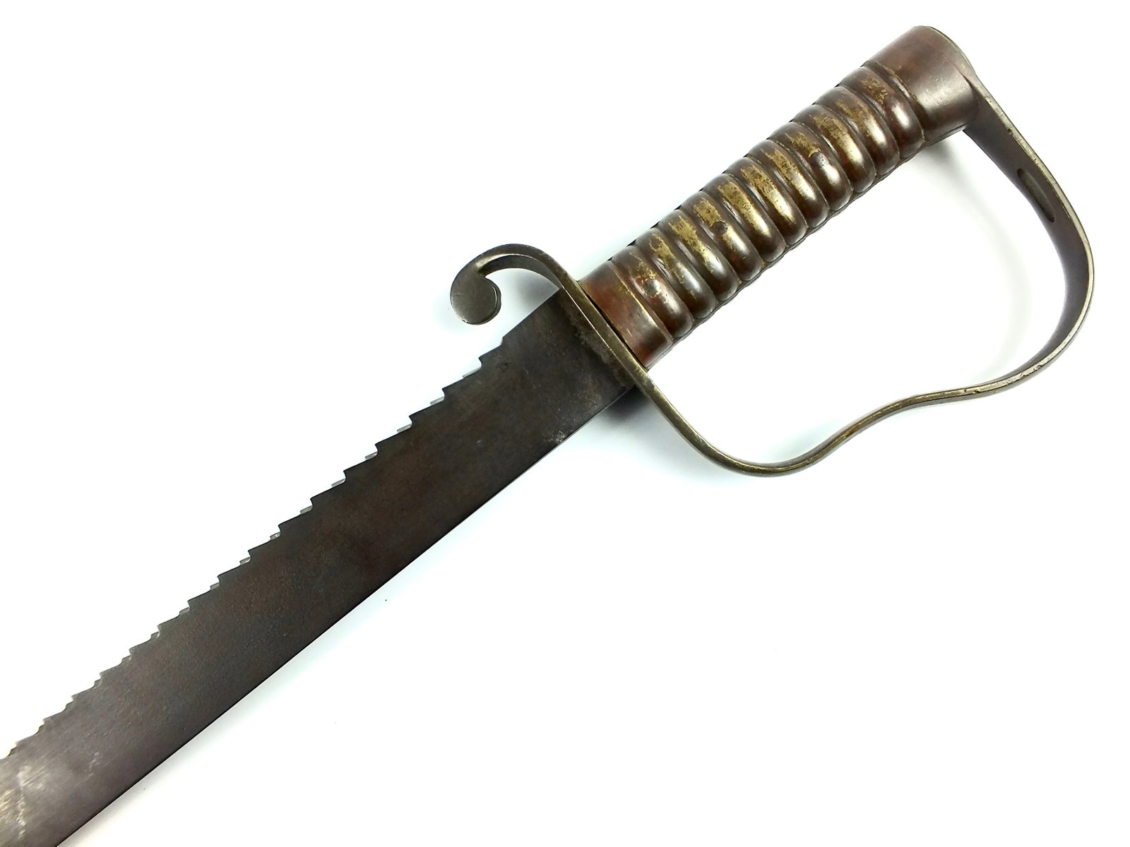 British English 19C 1856 Pattern PIONEER Saw Back Sword: Original British 19 Century 1856 Pattern PIONEER Saw Back Sword. No scabbard. 27 1/2" total length. Blade is 22 1/2".