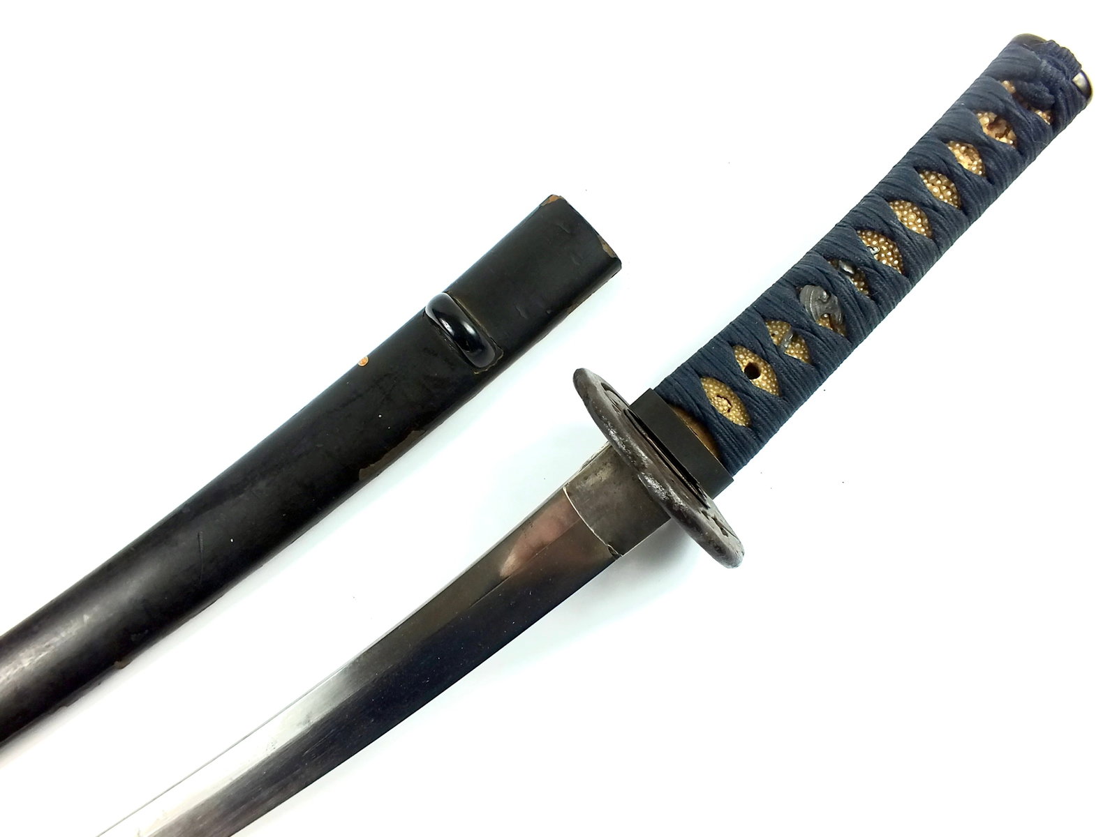 Japanese Japan Antique Wakizashi Short Sword Scabbard: Original Antique Japanese Wakizashi Short Sword with Scabbard. 24 1/4" total length. The blade is 17 1/4".