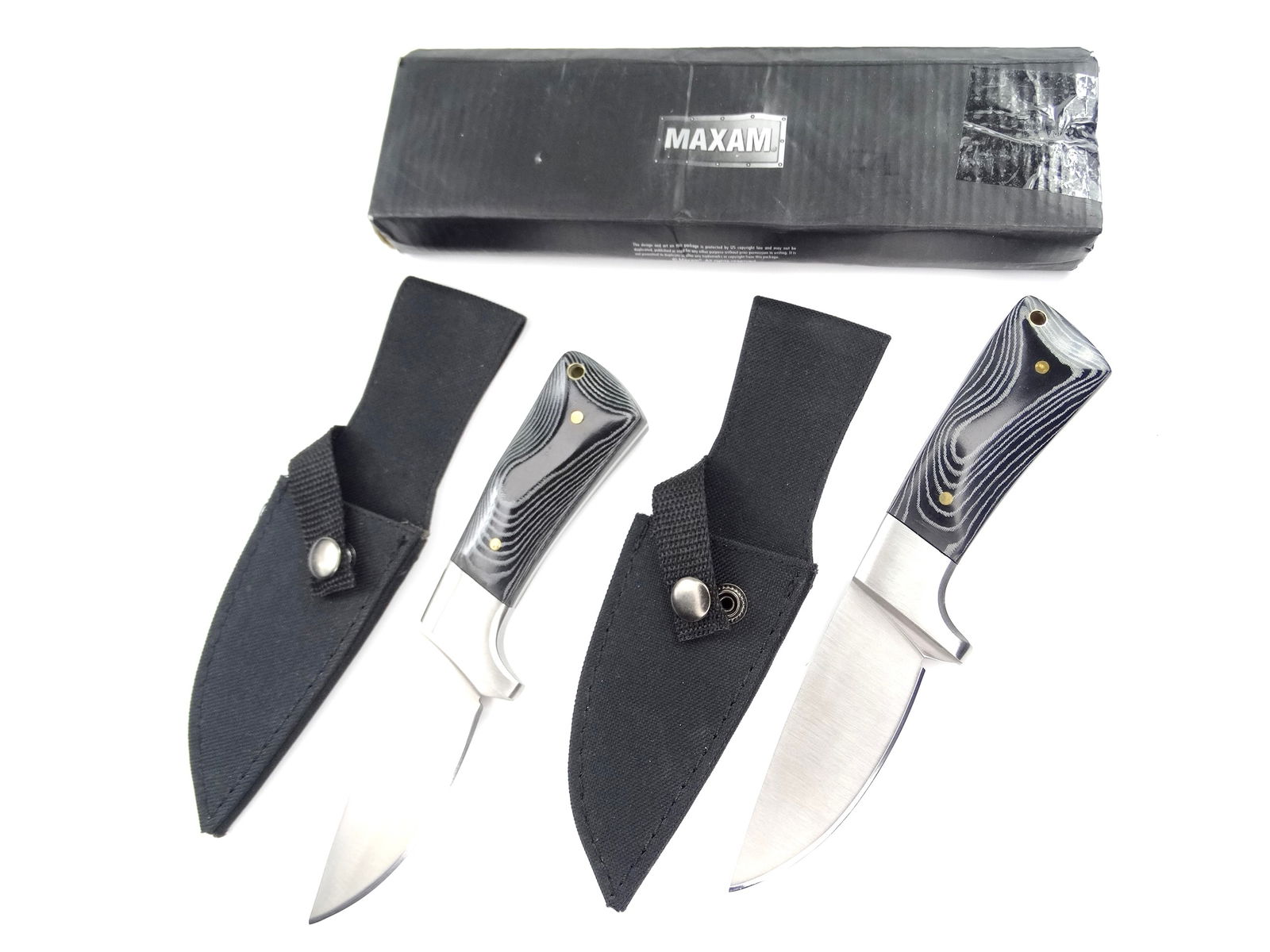 Vintage Maxam Skinner Hunting SKFB7 Knife Lot of 2: Original Vintage Maxam Skinner Hunting SKFB7 Knife with sheath. One of knives is with box. Lot of 2 knives. New old stock. 8 3/4'' long with 4'' blade.