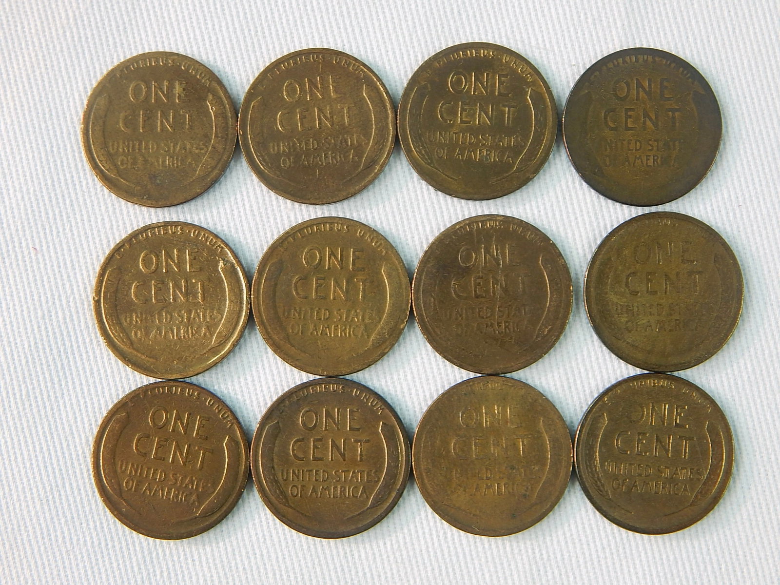 12 US 1910 1911 1912 1913 1914 1917 1919 One 1 Cent Coin: Set of 12 US 1910 1911 1912 1913 1914 1917 1919 One Cent Coins