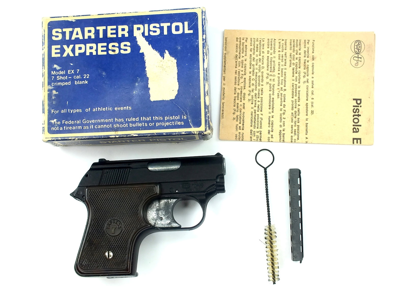 Vintage Italian Italy Starter Express Blank Firing Pistol Gun: Vintage Italian Starter Express Blank Firing Pistol with Box. Condition pictured.