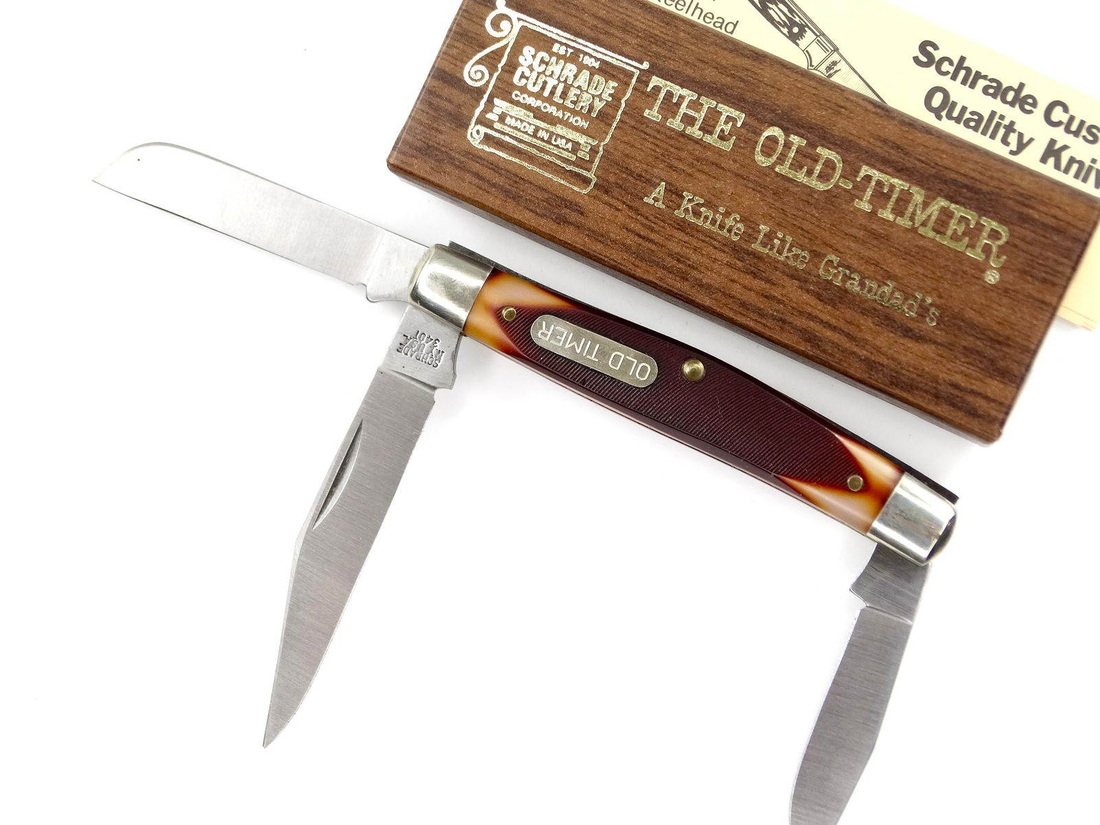 Vintage US Scrade Old Timer 34OT Middleman 3 Blade Folding Pocket Knife with Box: Original Old Timer 34OT Middleman 3 Blade Folding Pocket Knife with Box. Newold stock.