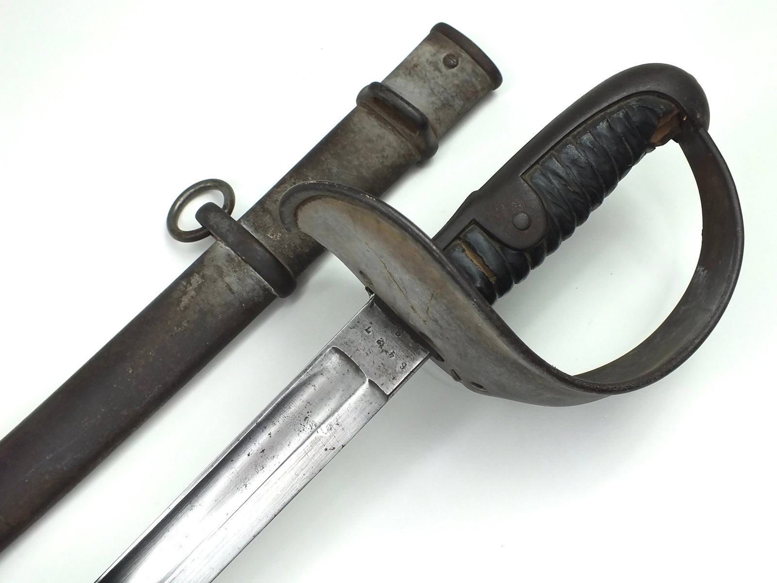 Pre WW1 Swiss Switzerland German Made Cavalry Sword: Original Antique Pre WW1 Swiss German Made Cavalry Sword with Scabbard. 40" total length. The blade is 33 3/4". This item has a reserve price.