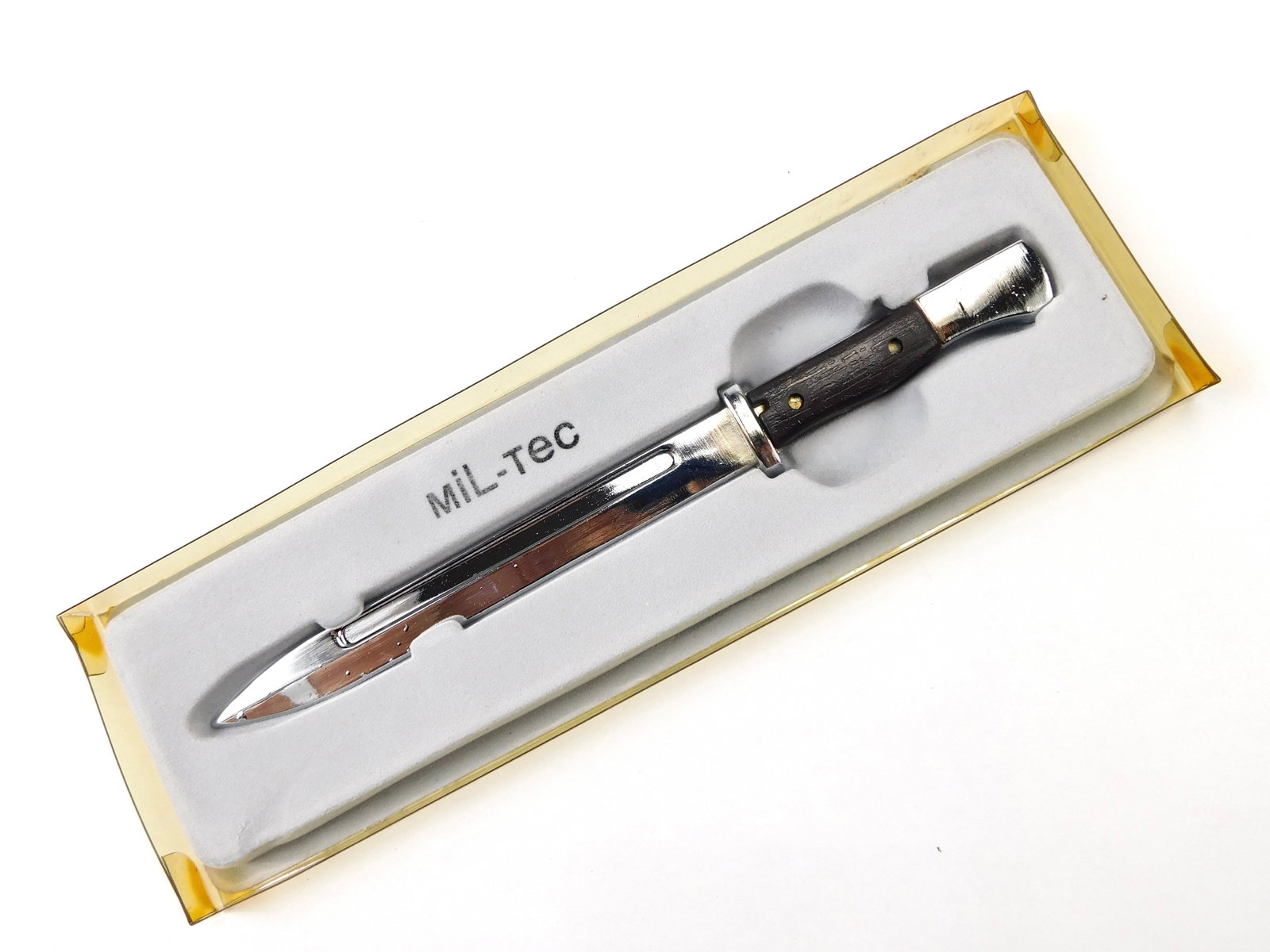 Vintage Mil-Tec Letter Opener Shaped like German WW2 Mauser K98 Bayonet Knife: Vintage Mil-Tec Letter Opener Shaped like German WW2 Mauser K98 Bayonet. Bush button works.
