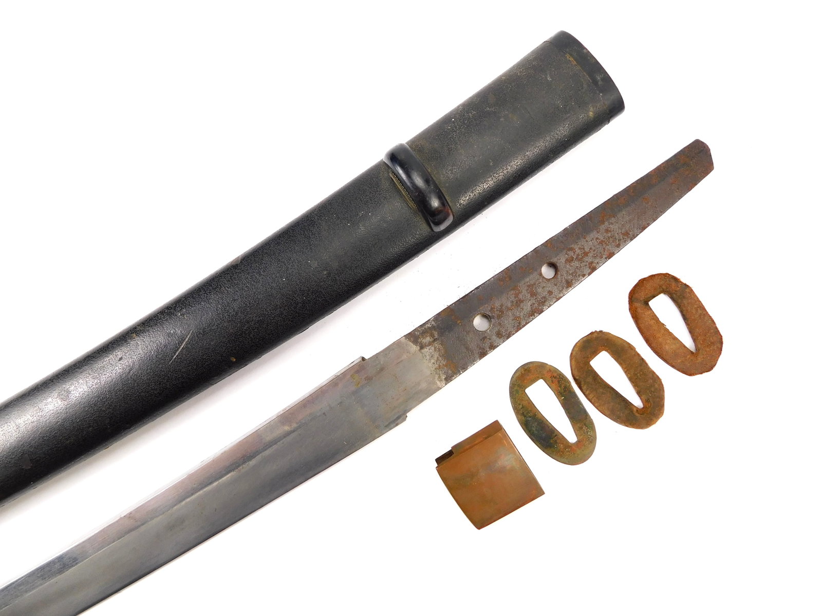 Antique Old Japanese Japan Katana Wakizashi Sword Blade w/ Scabbard: Original Antique Japanese Katana Sword Blade with Scabbard. Measurements are pictured.
