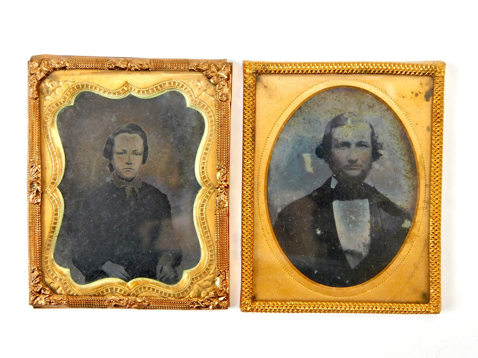 Victorian Antique Old Set of 2 Tintype Frame Picture Photo Portrait: Set of 2 Antique Tintype Framed Pictures