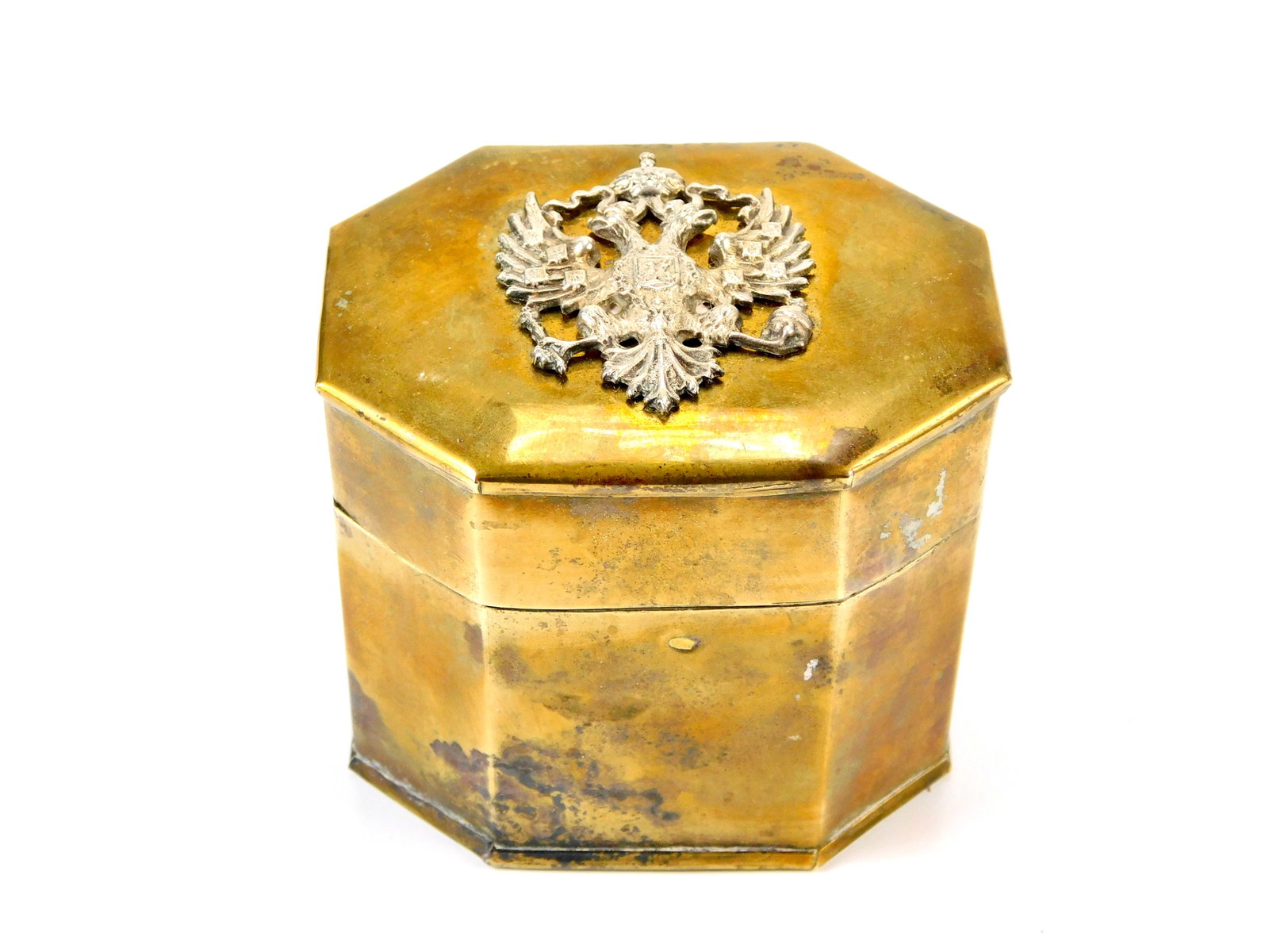 Antique Imperial Russian Russia Small Copper Box Case Holder Silver Double Eagle: Antique Imperial Russian Small Copper Box. Double eagle looks like silver but unmarked.