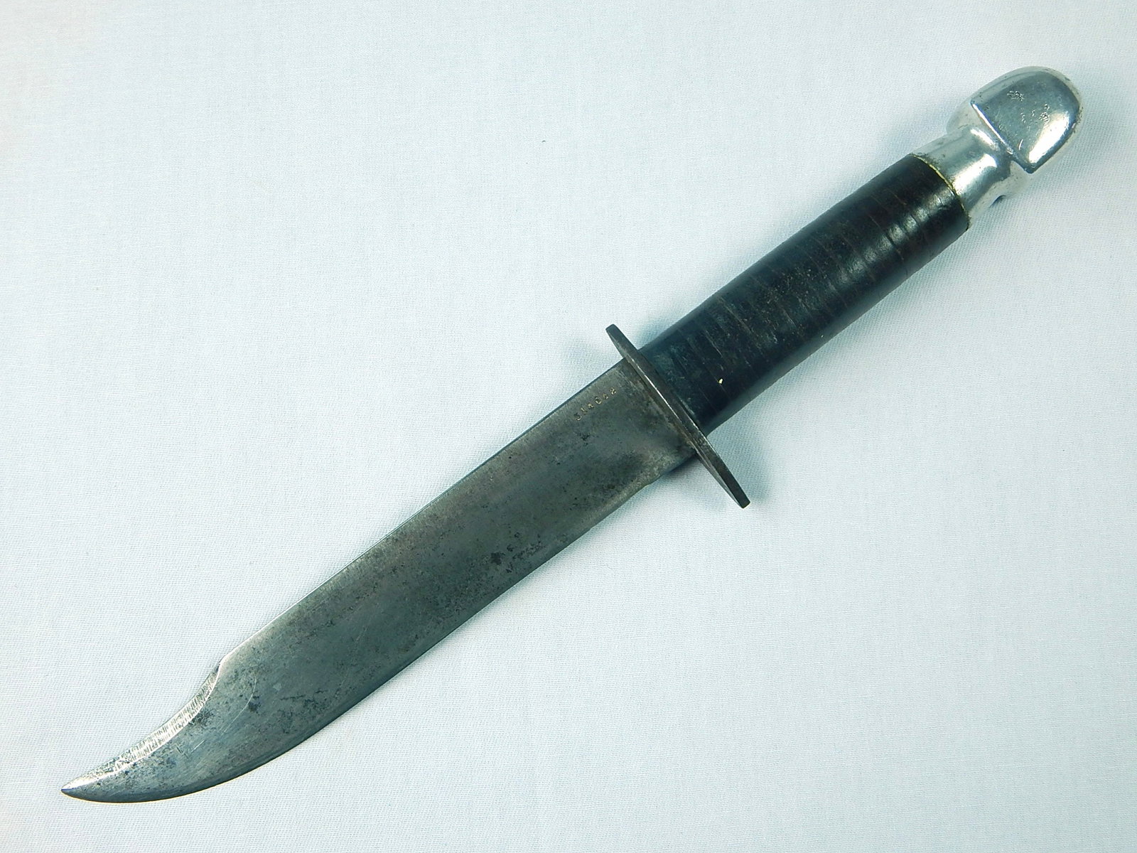 US WW2 Custom Handmade Theater Marked Fighting Knife: US WW2 Custom Handmade Theater Fighting Knife. No sheath. Marked blade. Knife is solid, no loose parts. Size: 12 7/8" total length, blade is 7 3/8".