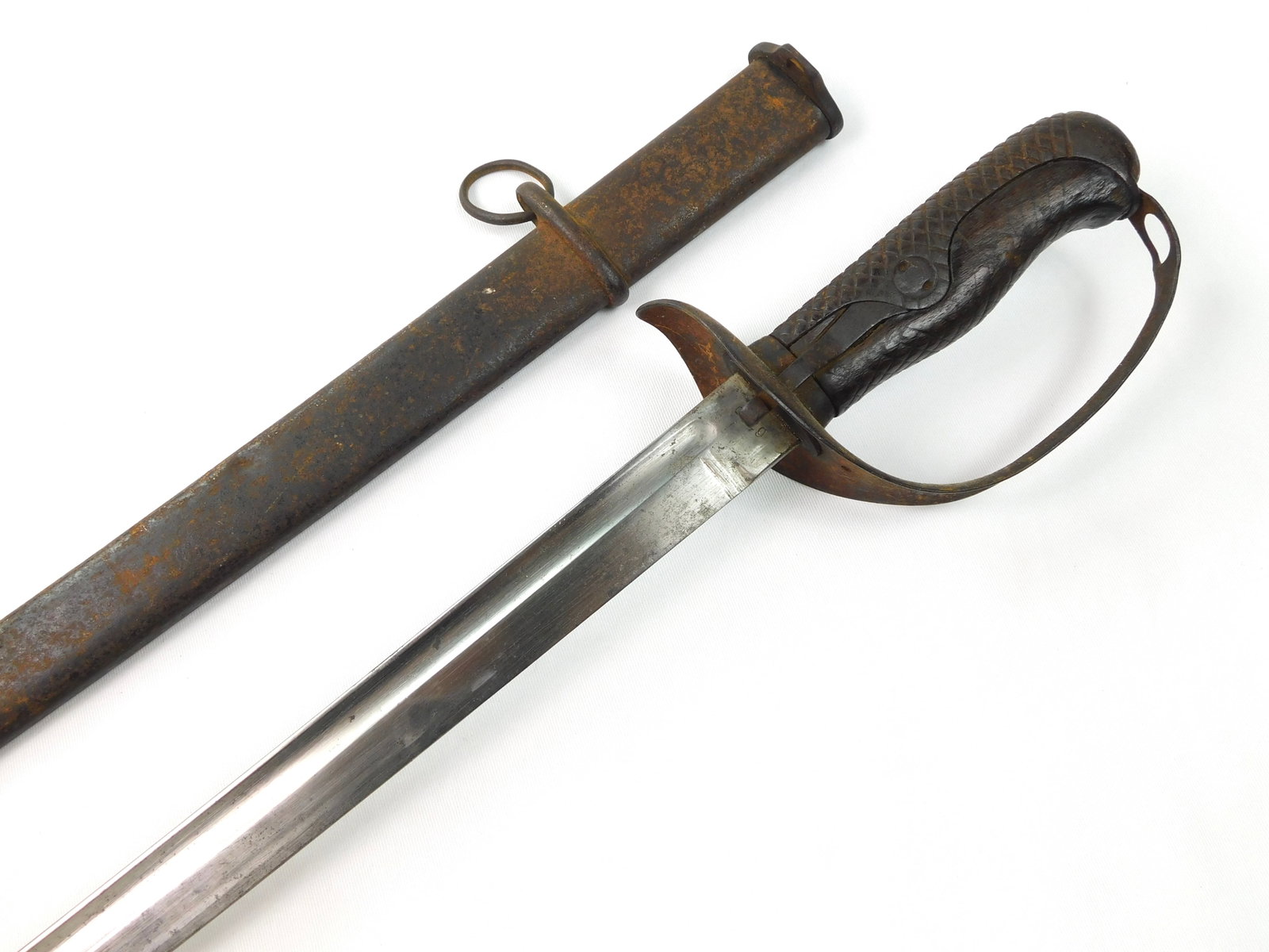 Antique Japanese Japan WW1 Cavalry Sword Matching Low #: Japanese WW1 Cavalry Sword with Scabbard. Matching Low # on the blade and scabbard. 35 1/2" total length. Blade is 30 3/8".