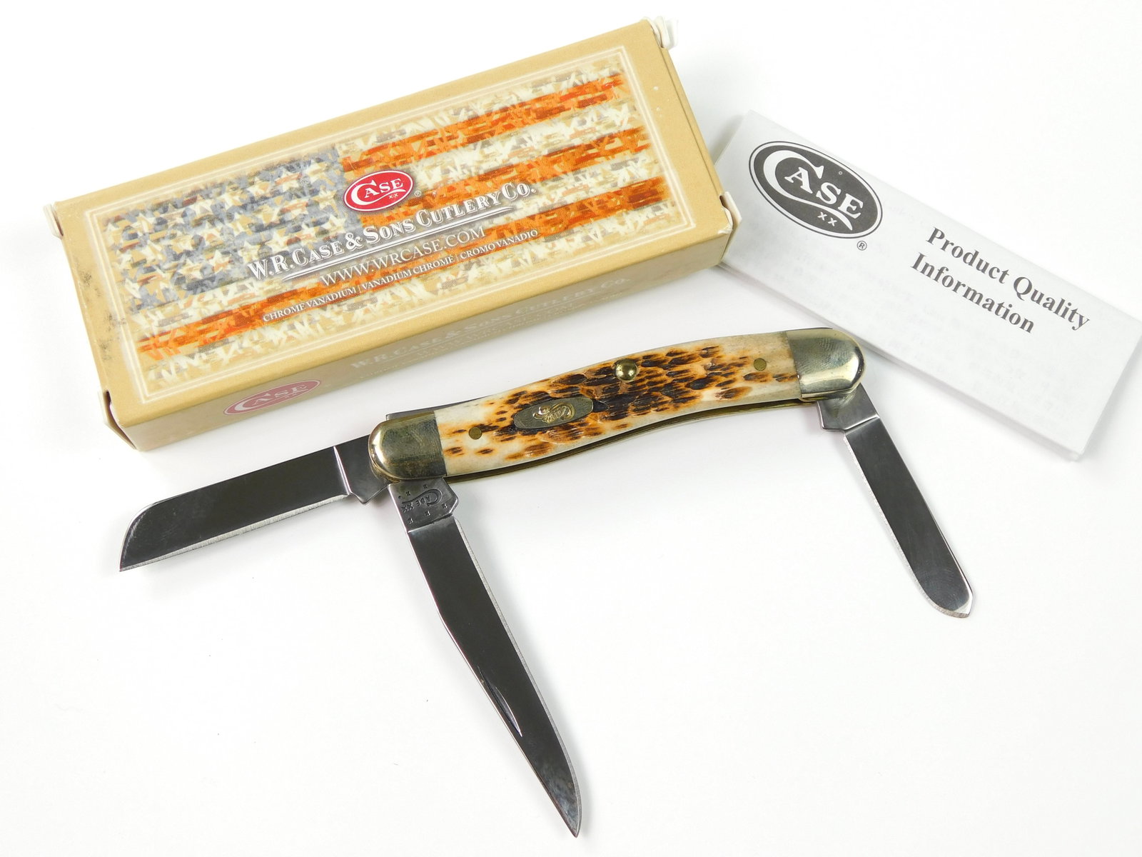 2014 Case XX Tested 6318 SS Stockman Amber Folding Knife: US 2014 Case XX Tested 6318 SS Stockman Amber Folding Pocket Knife with Box. New old stock. The blades snap, no wobble. Measurements are pictured.