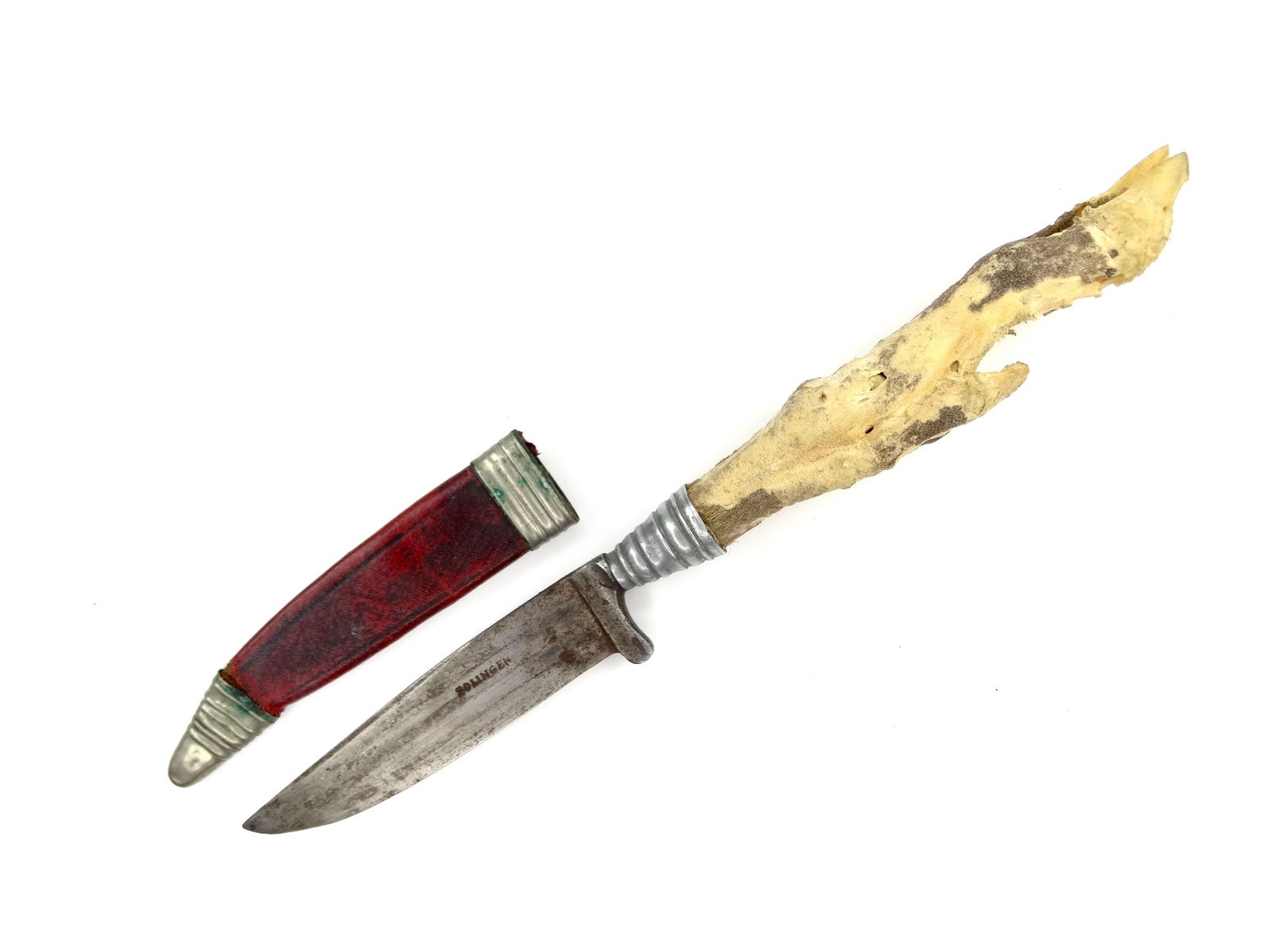 Vintage German Germany Solingen WW2 Period Deer Foot Hunting Knife w/ Sheath: Vintage German Solingen WW2 Period Deer Foot Hunting Knife with Sheath 9 7/8" long with 3 5/8" blade