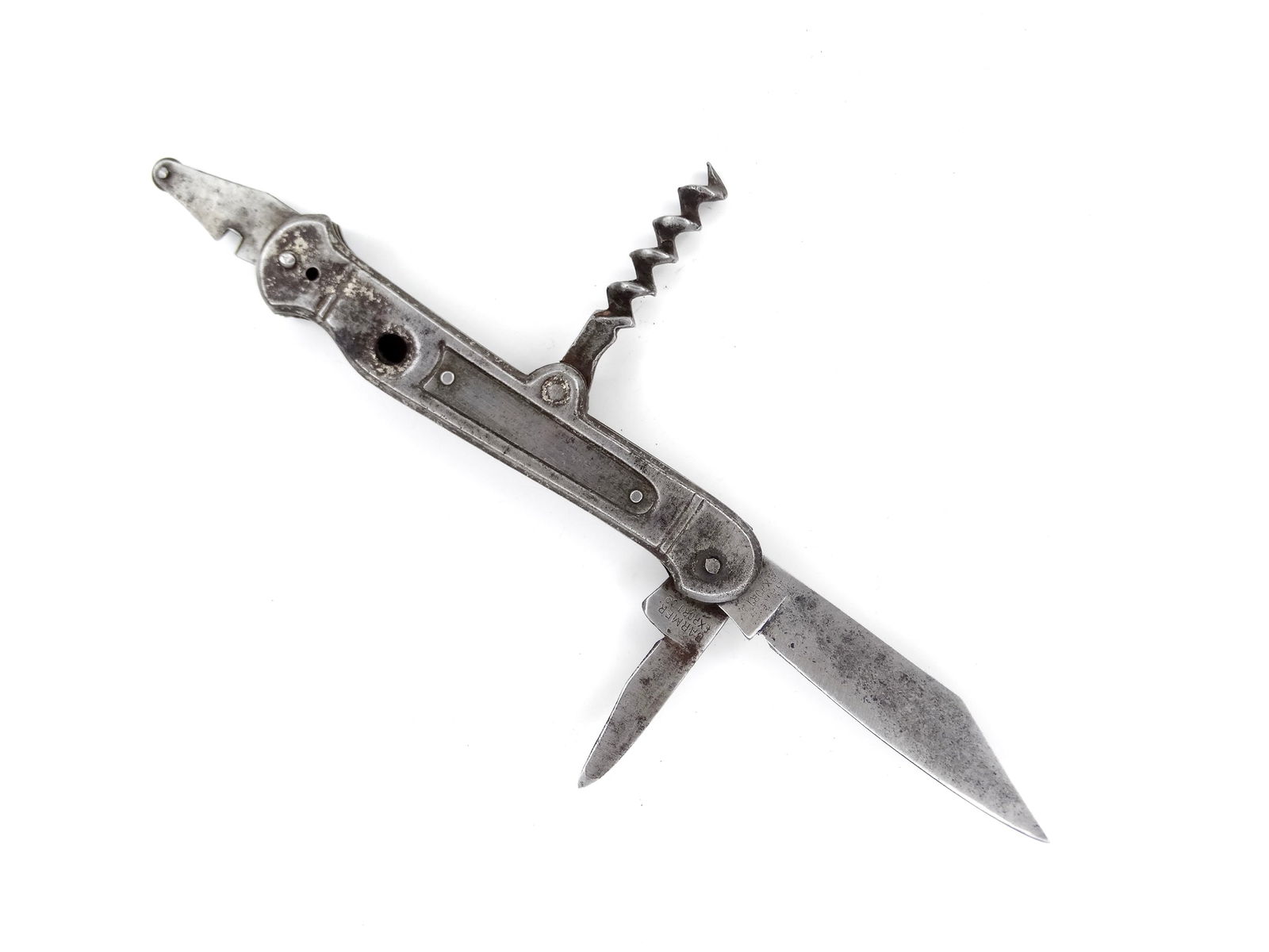 Antique Old RARE BARMER EXPORT Co. German Solingen Folding Pocket Knife Tool: RARE Antique BARMER EXPORT Co German Solingen Folding Pocket Knife with Tools. Main blade doesn't snap, little wobbly when open. Measurements are pictured.