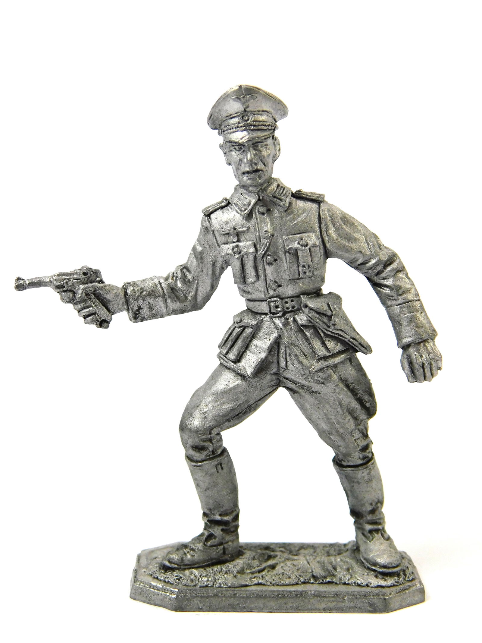 1970 European EK Castings Unpainted Tin Toy Soldier German Officer Luger Pistol WW2: Vintage 1970s European EK Castings Unpainted 1:32 Scale Tin Toy Soldier, German Officer with Luger Pistol, 1944-45, marked