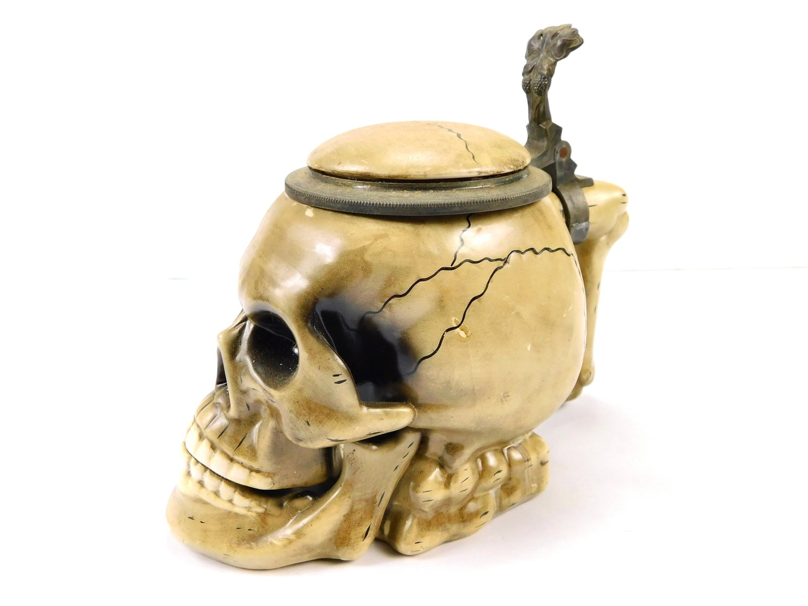 German Germany WW2 Skull Lidded Beer Stein Mug Cup: German WW2 Skull Lidded Beer Stein