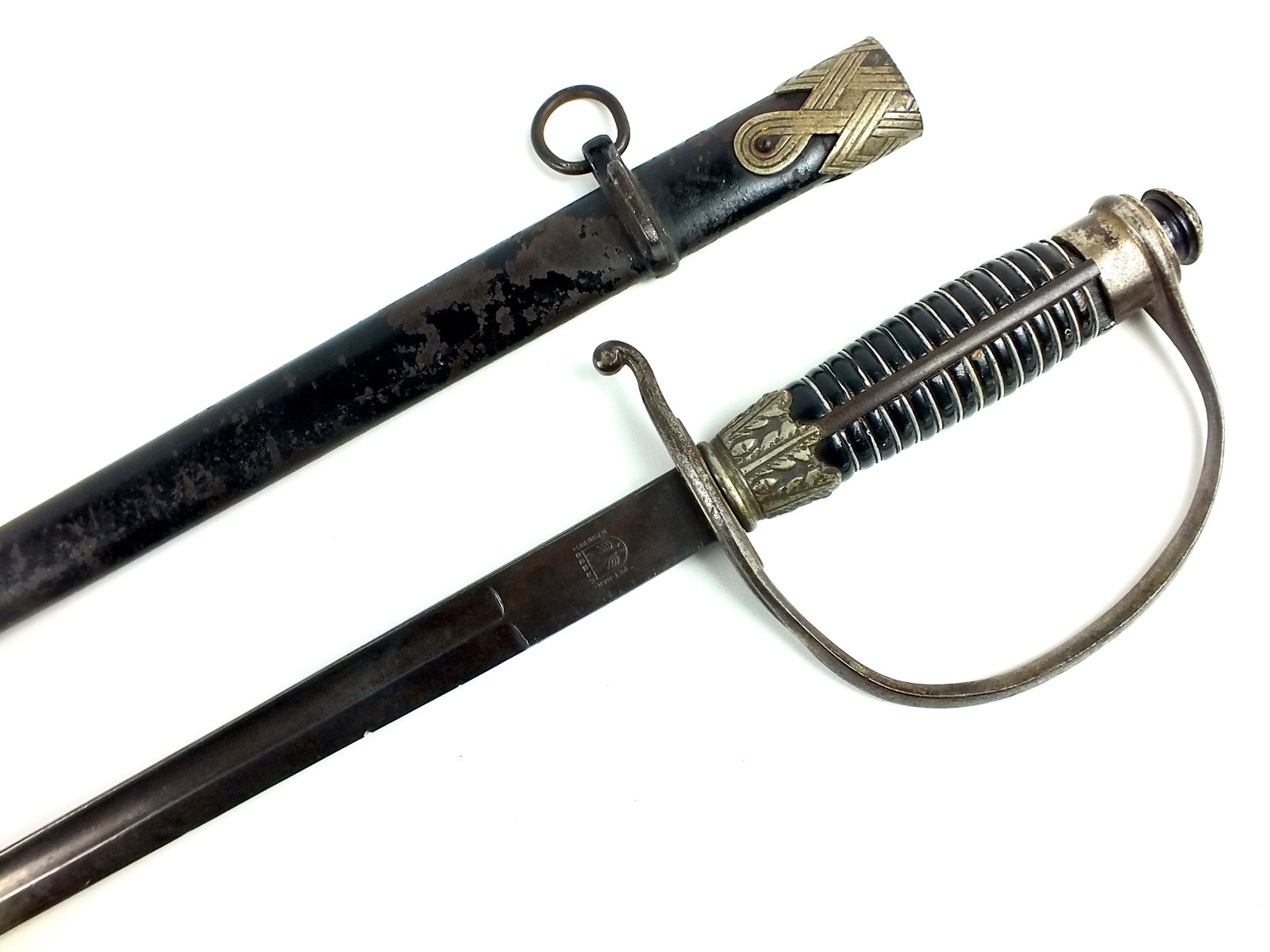 German Germany Nazi WW2 SS Police Officer's Sword: German WW2 SS Police Officer's Sword with Scabbard. For parts or restoration. Blade is bent a little. Scabbard has multiple dings. 41 1/2" long with 36 1/4" blade.