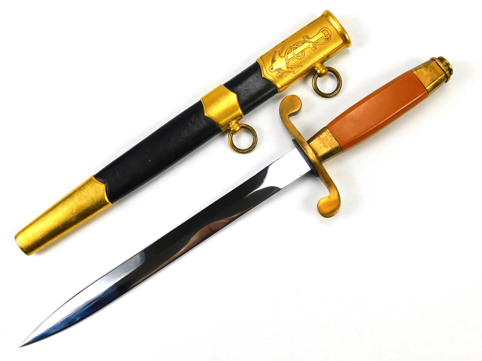 Soviet Russian USSR 1957 Naval Navy Officer's Dagger Dirk Knife: Soviet Russian 1957 Naval Officer's Dagger with Scabbard. Handle parts are a bit loose. 12 1/2" long with a 8 3/8" blade.
