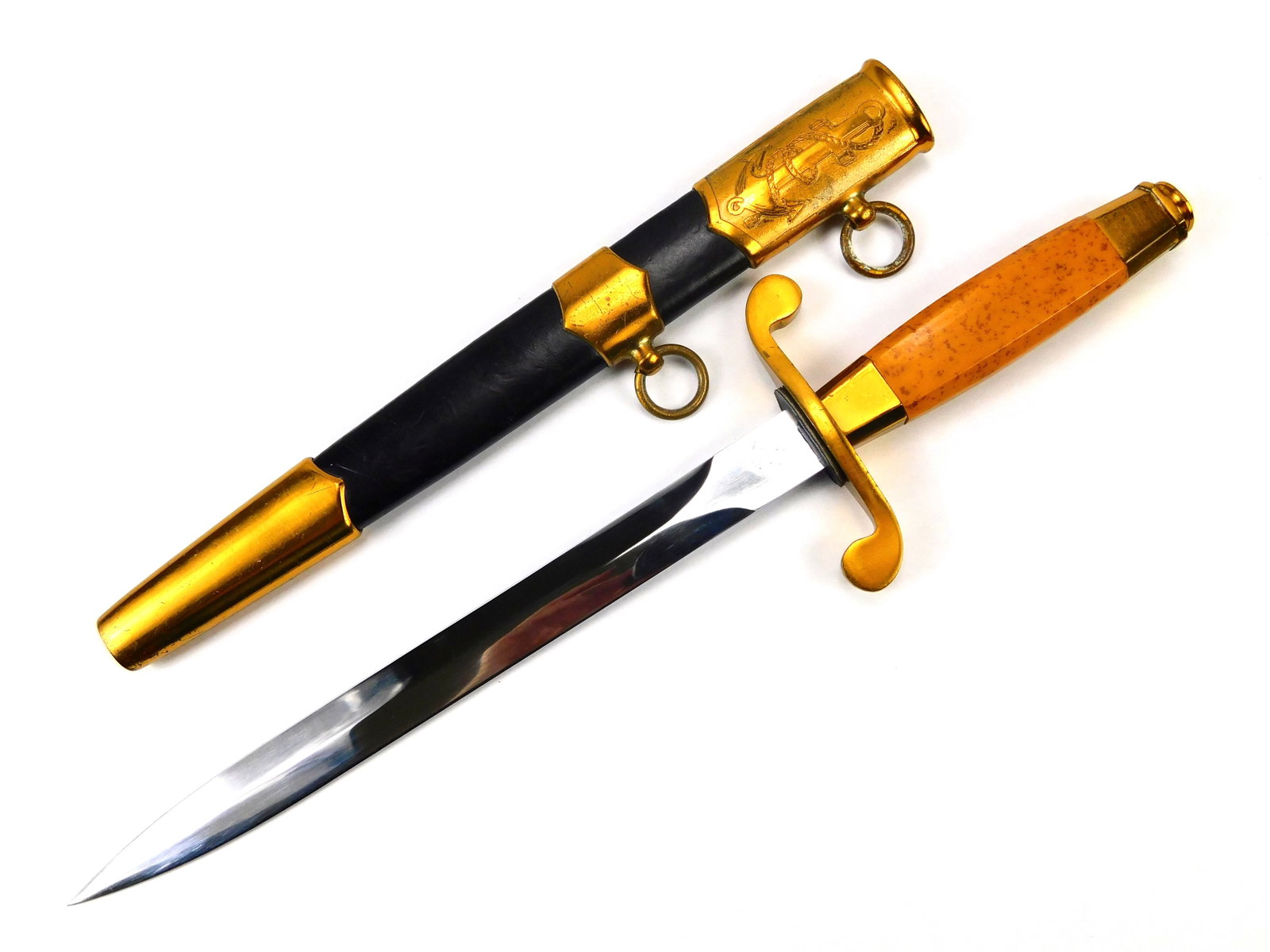 Soviet Russian USSR 1958 Naval Navy Officer's Dagger Dirk Knife: Soviet Russian 1958 Naval Officer's Dagger with Scabbard. Solid, no loose parts. 12 1/2" long with a 8 1/2" blade.