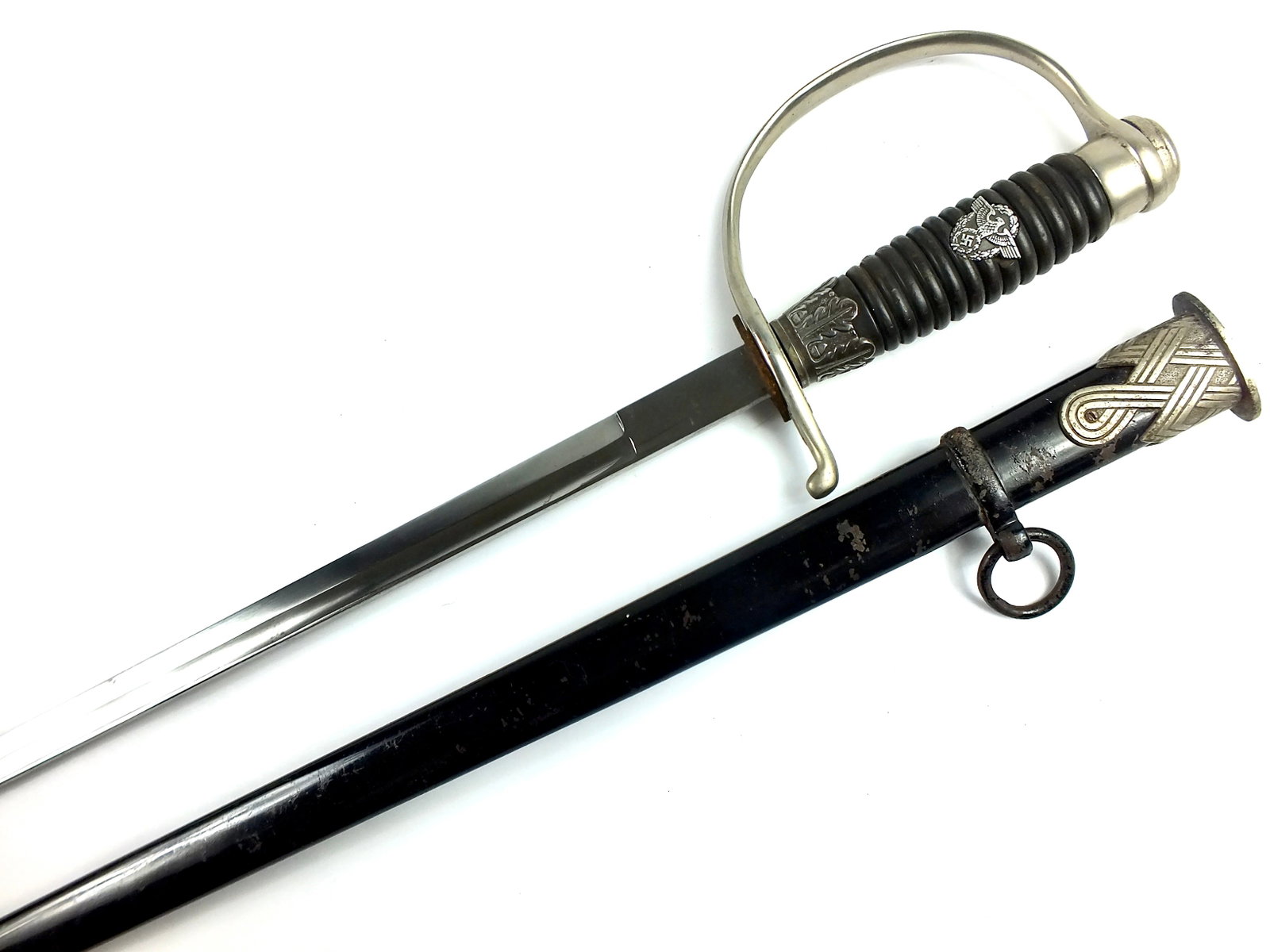 German Germany Nazi WW2 Police NCO Officer's Sword Marked: German WW2 Officer's Sword with Scabbard. Marked blade. Solid, no loose parts. 36 1/2" long with 31 1/4" blade.