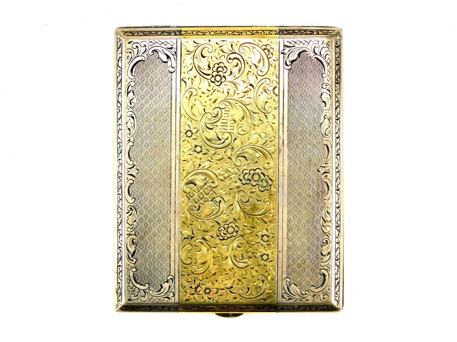 Antique Imperial Russia German Silver Gold Cigarette Case: Antique Imperial Russian or German Sterling Silver & Gold Toned Cigarette Case. Measurements are pictured.
