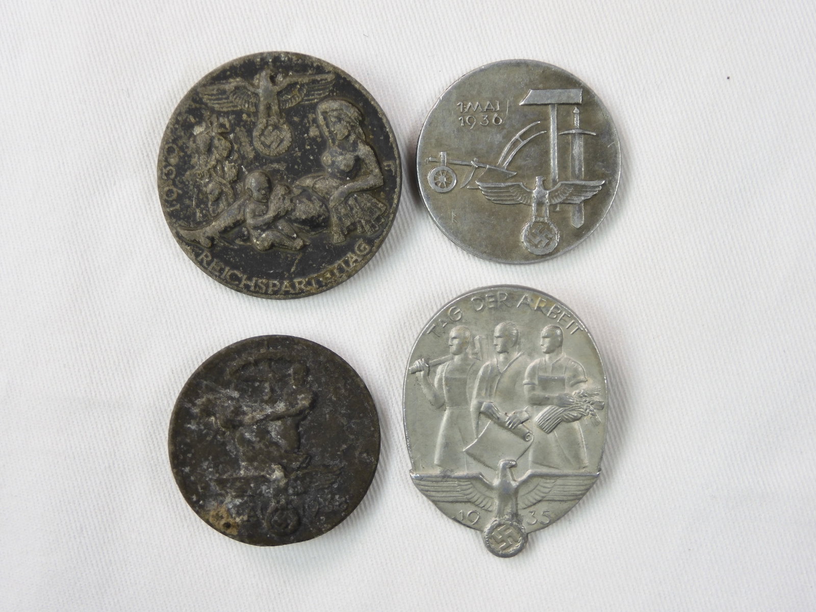 German Germany WW2 Lot of 4 Pin Badge: German WW2 Lot of 4 Pins. One badge is missing pin.