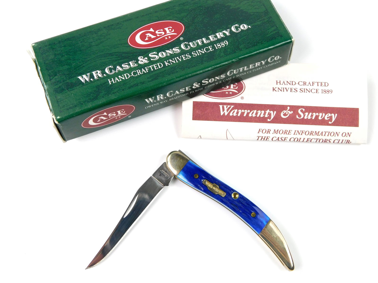 2007 Case XX Tested 610086 SS Tiny Toothpick Folding Knife: US 2007 Case XX Tested 610086 SS Tiny Toothpick Blue Folding Pocket Knife with Box. New old stock. The blade snaps, no wobble. Measurements are pictured.