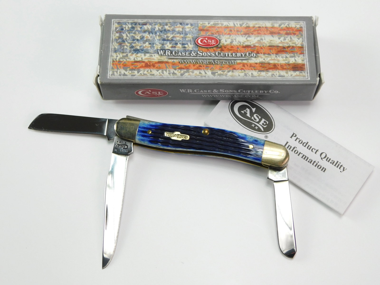 2014 Case XX Tested 6318 SS Stockman Blue Folding Knife: US 2014 Case XX Tested 6318 SS Stockman Blue Folding Pocket Knife with Box. New old stock. Measurements are pictured.