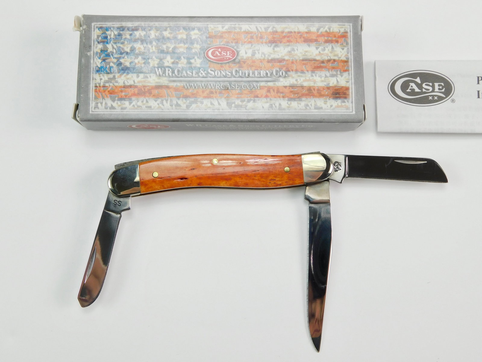 2014 Case XX Tested 6318 SS Stockman Chestnut Folding Knife: US 2014 Case XX Tested 6318 SS Stockman Chestnut Folding Pocket Knife with Box. New old stock. The blades snap, no wobble. Measurements are pictured.