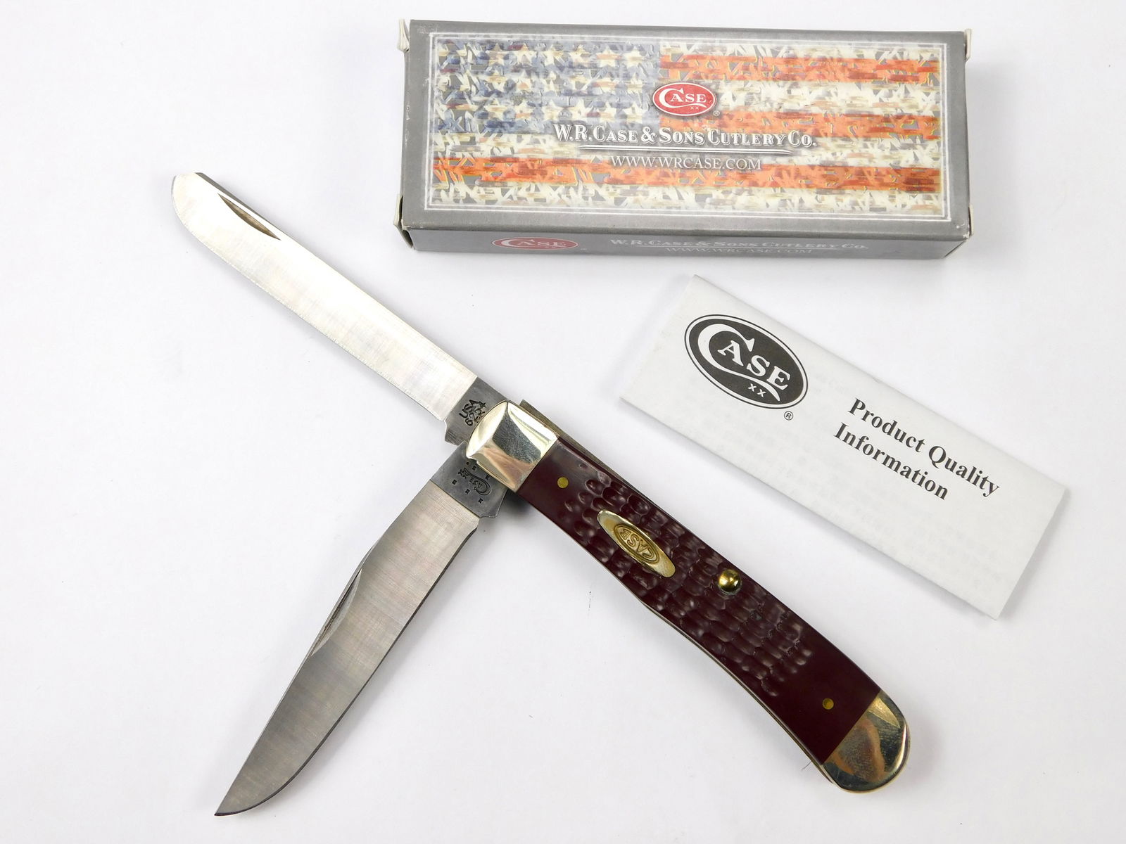 US 2014 Case XX Tested 6254 SS Trapper Brown Folding Pocket Knife: US 2014 Case XX Tested 6254 SS Trapper Brown Folding Pocket Knife with Box. New old stock. Measurements are pictured.