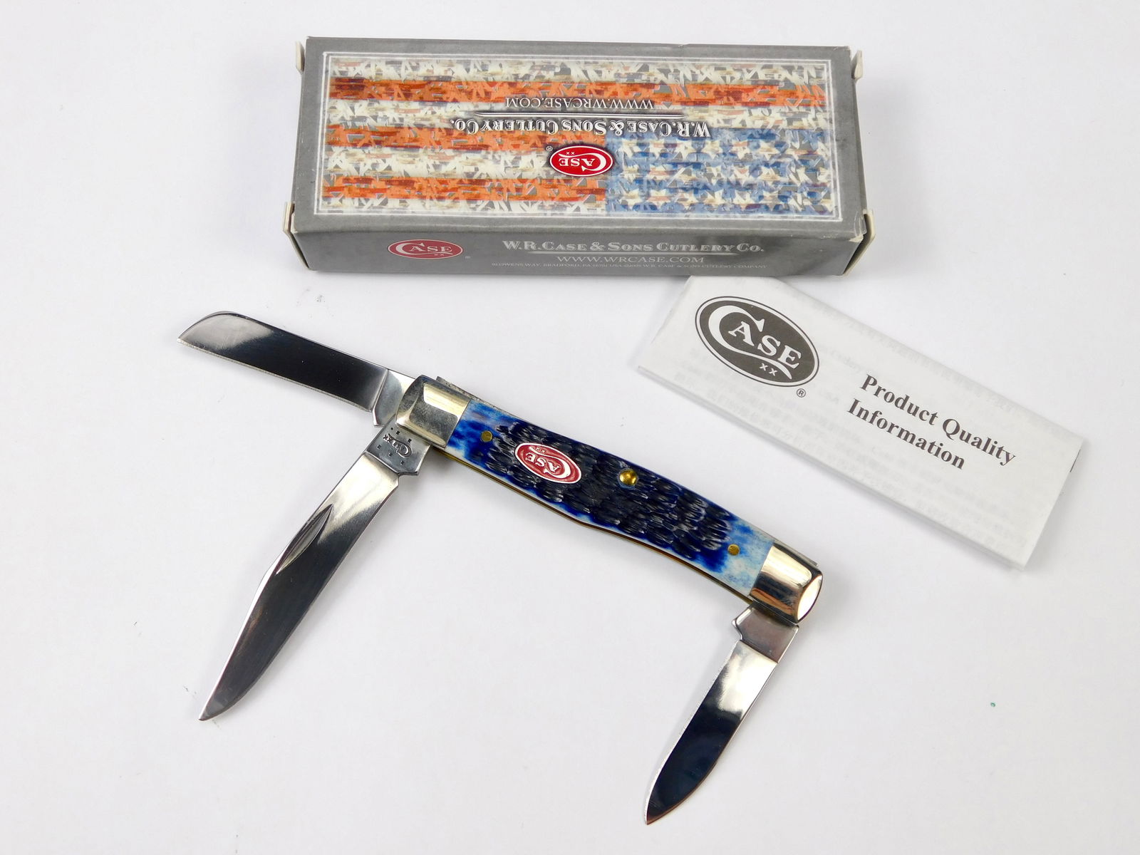 US 2014 Case XX Tested 63032 SS Stockman Navy Blue Folding Pocket Knife: US 2014 Case XX Tested 63032 SS Stockman Navy Blue Folding Pocket Knife with Box. New old stock. Measurements are pictured.
