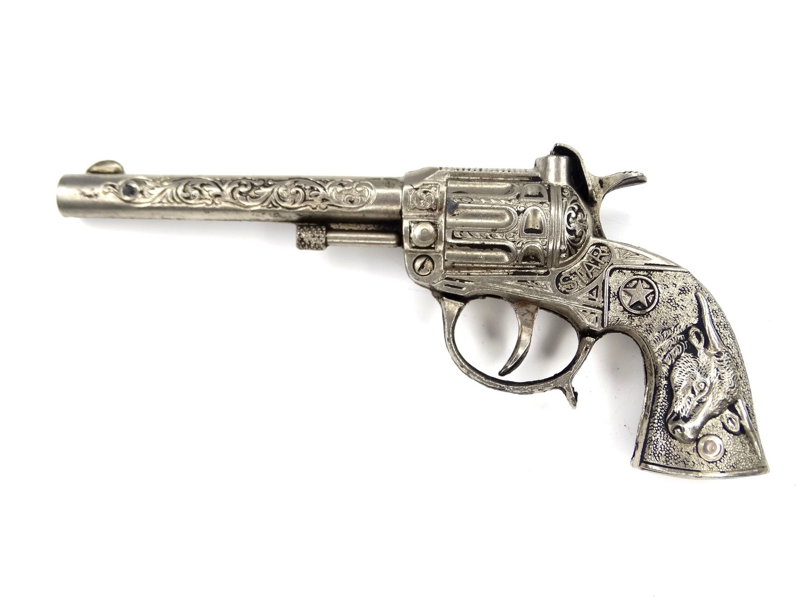 Vintage US Star Toy Cap Gun Pistol Single Action Revolver Western Cowboy: Vintage US Star Toy Cap GunIt's not my area of expertise but I think everything works correctly. No international shipping.